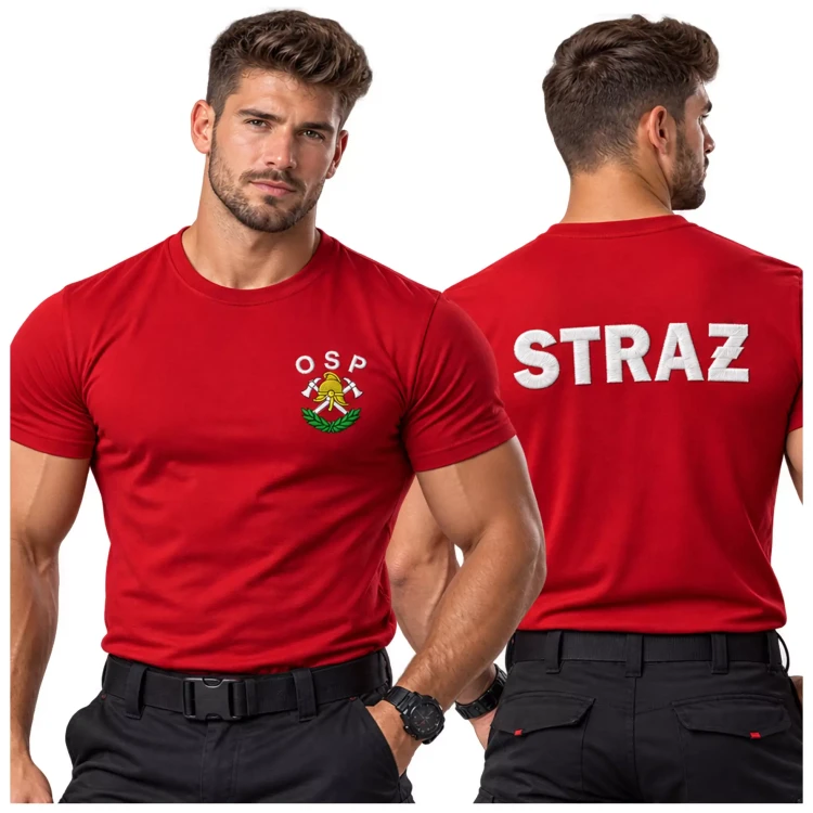 Koszulka – kolor czerwony – z krótkim rękawem z haftem logo na sercu i plecach męska (1).webp