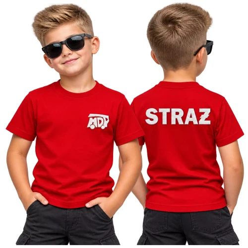 Koszulka – kolor czerwony – dziecięca z krótkim rękawem z logo na sercu i plecach unisex z haftem logo OSP 160 g Basic138 koszulka krótki rękaw (1).webp
