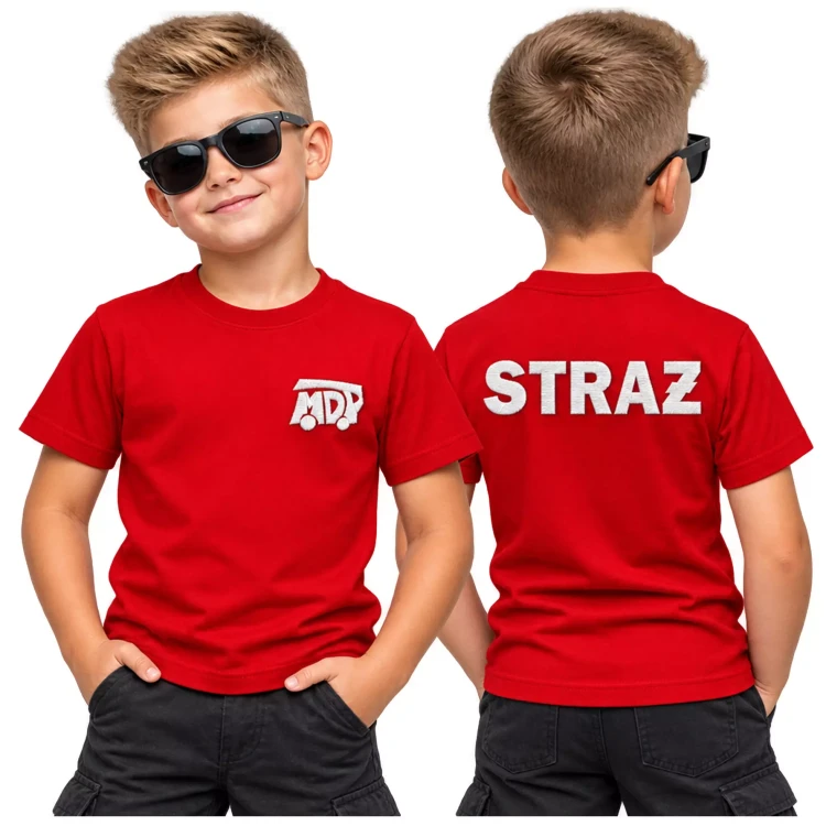 Koszulka – kolor czerwony – dziecięca z krótkim rękawem z logo na sercu i plecach unisex z haftem logo OSP 160 g Basic138 koszulka krótki rękaw (1).webp