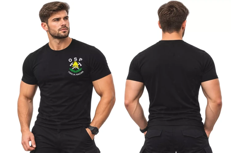Koszulka – kolor czarny – męska z krótkim rękawem z logo OSP na sercu z nadrukiem 160 g BASIC129 koszulka krótki rękaw (2).webp