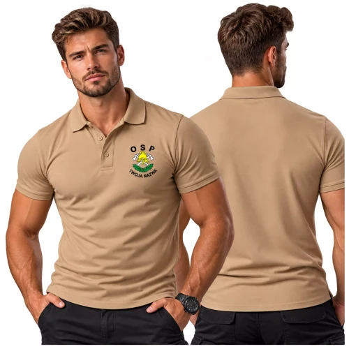 Koszulka polo z krótkim rękawem z logo OSP na sercu męska z nadrukiem 200 g Pique Polo203 koszulka polo krótki rękaw kolor piaskowy (2).webp