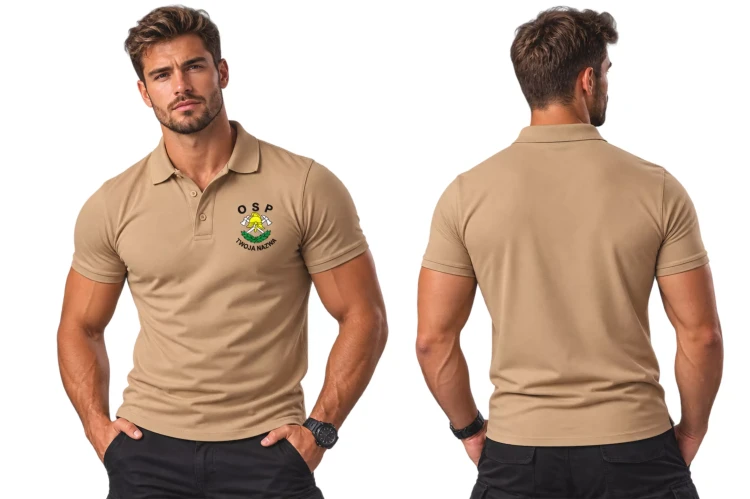 Koszulka polo z krótkim rękawem z logo OSP na sercu męska z nadrukiem 200 g Pique Polo203 koszulka polo krótki rękaw kolor piaskowy (1).webp