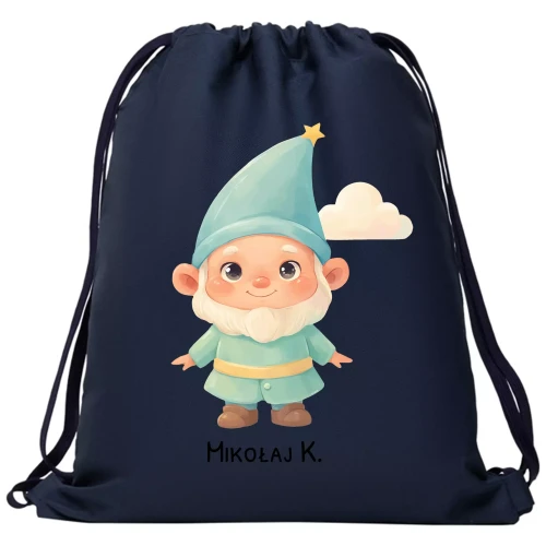 WORKOPLECAK KRASNOLUDEK Z IMIENIEM DO PRZEDSZKOLA ŻŁOBKA NA KAPCIE GRANATOWY (1).webp