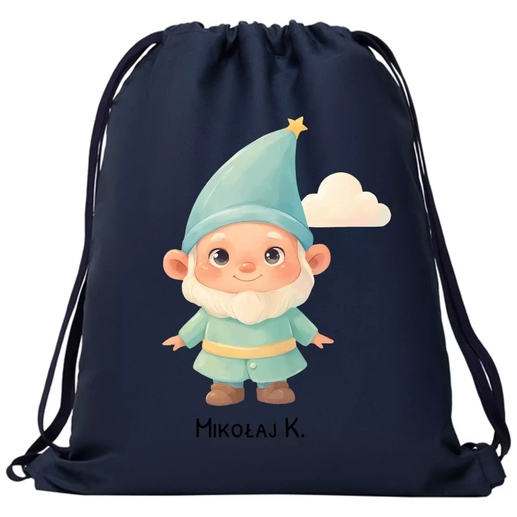 WORKOPLECAK KRASNOLUDEK Z IMIENIEM DO PRZEDSZKOLA ŻŁOBKA NA KAPCIE GRANATOWY (1).webp