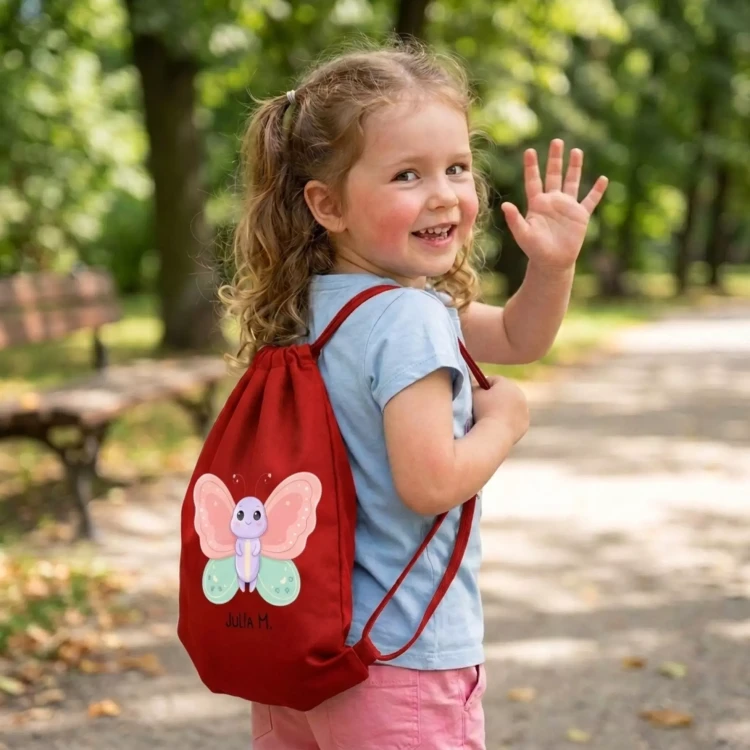 PERSONALIZOWANY WORKOPLECAK MOTYLEK DLA DZIECKA DO ŻŁOBKA PRZEDSZKOLA CZERWONY  (1).webp