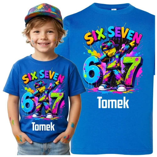Koszulka dziecięca 67 z własnym imieniem kolor chabrowy (1).webp