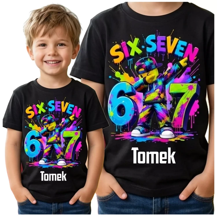 Koszulka dziecięca 67 z własnym imieniem kolor CZARNY (1).webp