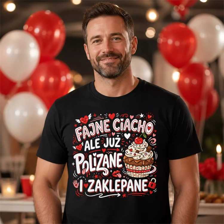 Koszulka dla Chłopaka prezent na Walentynki lub Urodziny koszulka z napisem „FAJNE CIACHO, ALE JUŻ POLIZANE I ZAKLEPANE” (6).webp