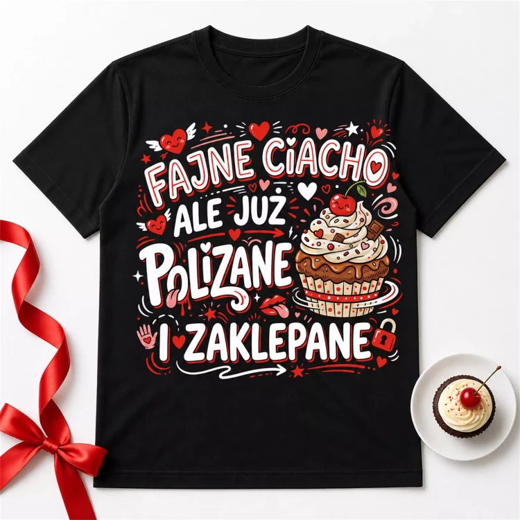 Koszulka dla Chłopaka prezent na Walentynki lub Urodziny koszulka z napisem „FAJNE CIACHO, ALE JUŻ POLIZANE I ZAKLEPANE” (8).webp