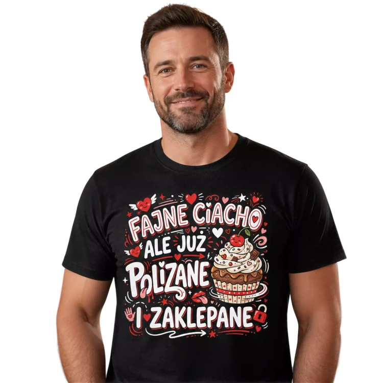 Koszulka dla Chłopaka prezent na Walentynki lub Urodziny koszulka z napisem „FAJNE CIACHO, ALE JUŻ POLIZANE I ZAKLEPANE” (14).webp