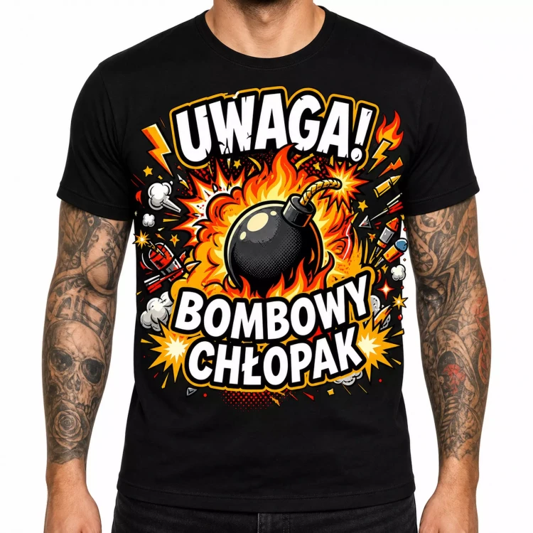 Koszulka dla Chłopaka prezent na Walentynki lub Urodziny koszulka z napisem „UWAGA BOMBOWY CHŁOPAK” (4).webp