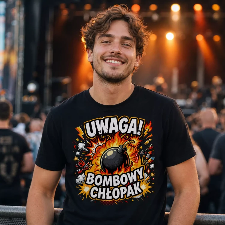 Koszulka dla Chłopaka prezent na Walentynki lub Urodziny koszulka z napisem „UWAGA BOMBOWY CHŁOPAK” (13).webp