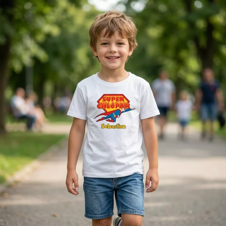 Koszulka dziecięca Z NAPISEM SUPER CHŁOPAK I WŁASNYM IMIENIEM kolor biały (10).webp