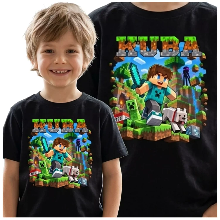 Koszulka dziecięca Z MINECRAFTEM I WŁASNYM IMIENIEM kolor czarny (4).webp