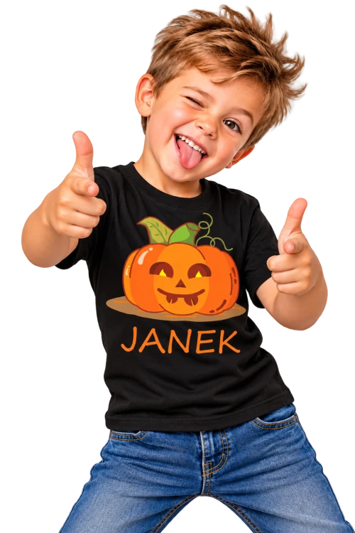 Koszulka na halloween z uśmiechem koszulka w kolorze czarnym z imieniem dziecka – prezent na Dzień Dziecka (2).png