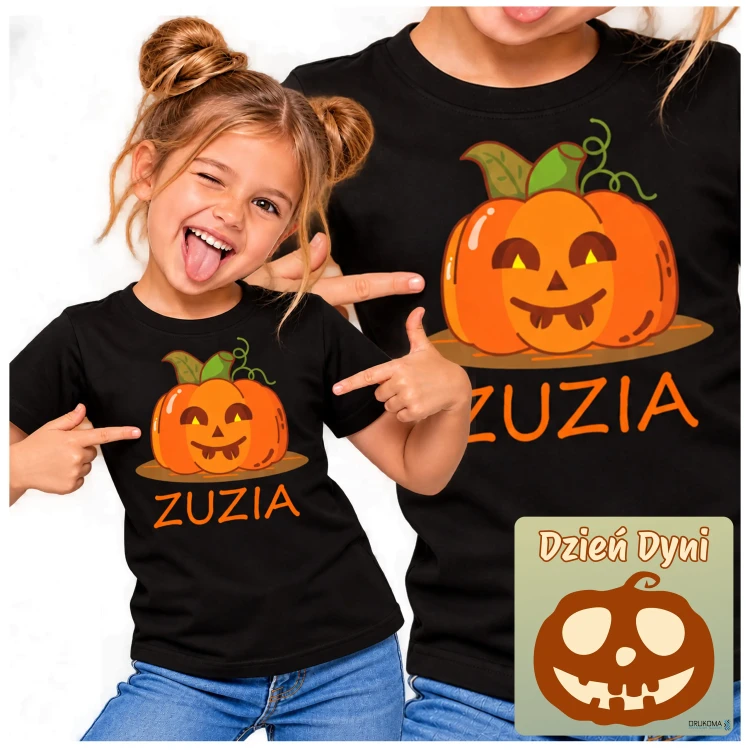 Koszulka na halloween z uśmiechem koszulka w kolorze czarnym z imieniem dziecka – prezent na Dzień Dziecka (2).webp