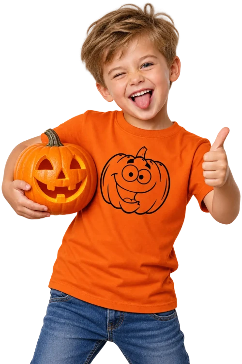 Wesoły chłopiec z dynią Halloweenową.webp