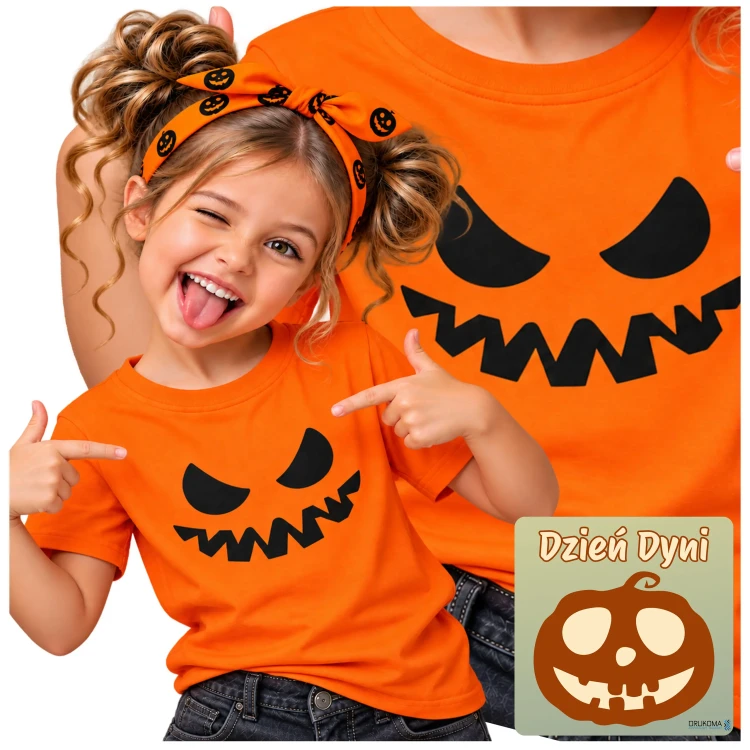 Koszulka – w kolorze pomarańczowym – na halloween ze strasznym uśmiechem koszulka – prezent na Dzień Dziecka (2).webp