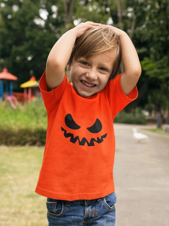 KOSZULKA NA HALLOWEEN ZE STRASZNYM UŚMIECHEM KOSZULKA W KOLORZE POMARAŃCZOWYM (2).jpg
