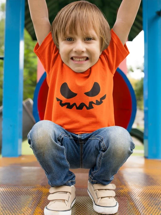 KOSZULKA NA HALLOWEEN ZE STRASZNYM UŚMIECHEM KOSZULKA W KOLORZE POMARAŃCZOWYM (6).jpg