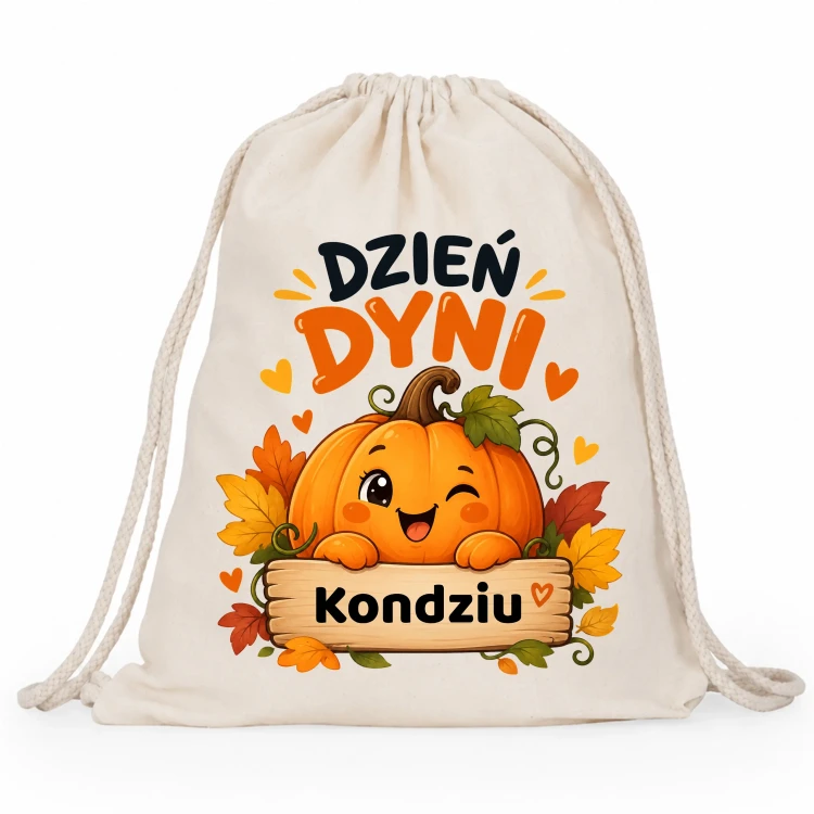 WOREK PLECAK NA DZIEŃ DYNI Z IMIENIEM DZIECKA DO SZKOŁY PRZEDSZKOLA BEŻOWY (2).webp