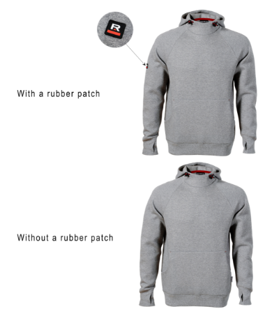 Rimeck Vertex Hoodie W43 – szary melanż – porównanie wykończenia z naszywką i bez naszywki