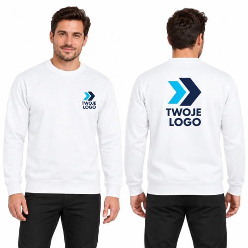 Malfini Joy 426 – 00 biały – model, przód i tył, wizualizacja nadruku logo