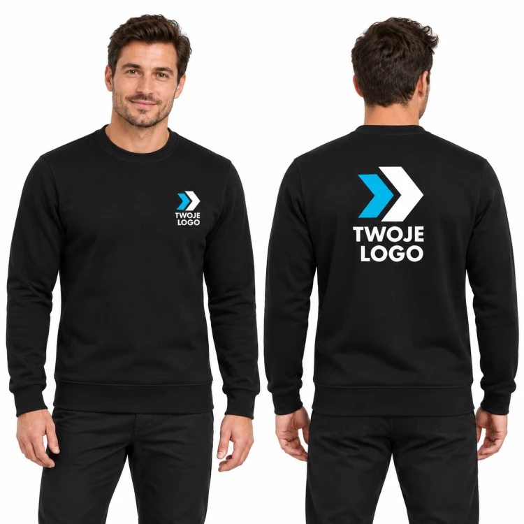 Piccolio Zero P41 – 01 czarny – model, przód i tył, wizualizacja nadruku logo
