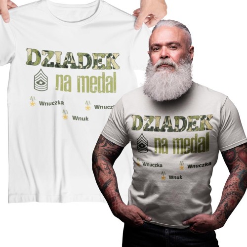 Koszulka dla dziadka spersonalizowna z  imionami wnuków Dziadek na medal  prezent na Dzień dziadka.jpg