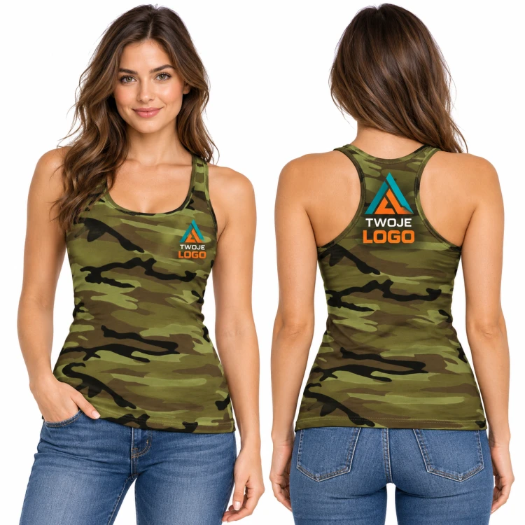 Malfini Camo Triumph C36 camouflage green 34 – model z nadrukiem logo na sercu i plecach, przód i tył