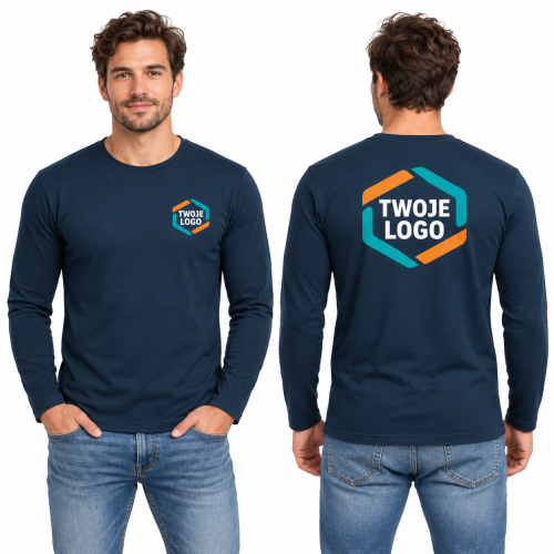 Piccolio Progress LS P75 granatowy 02 – model z nadrukiem logo na sercu i plecach, przód i tył