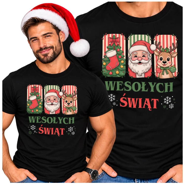 Koszulka świąteczna prezent mikołajkowy z napisem wesołych świąt (2).webp