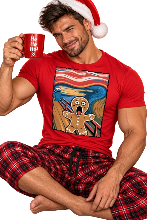 Świąteczny toast w piżamie w kratę.webp