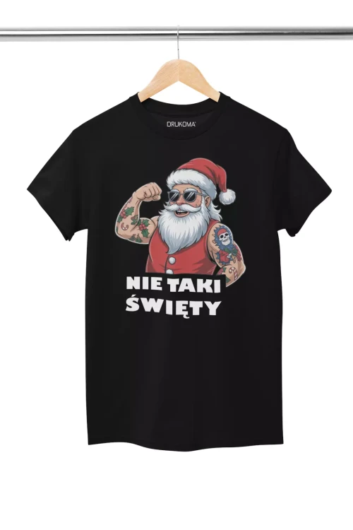 KOSZULKA MĘSKA ZABAWNA NA KAŻDĄ OKAZJE Z NAPISEM NIE TAKI ŚWIĘTY.  (2).webp