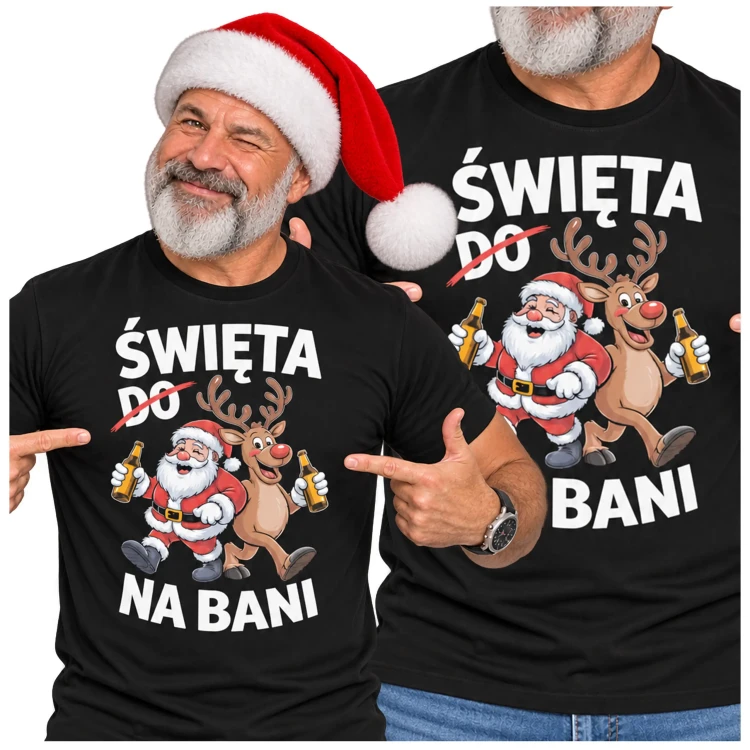 Koszulki świąteczne męskie prezent na Mikołajki śmieszne z napisem święta do na bani (2).webp