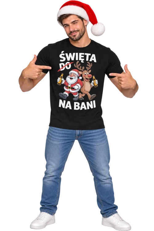 Koszulki świąteczne męskie prezent na Mikołajki śmieszne z napisem święta do na bani (4).webp