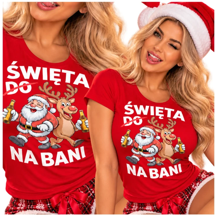 Koszulka damska świąteczna prezent na Mikołajki śmieszne święta do na bani .webp