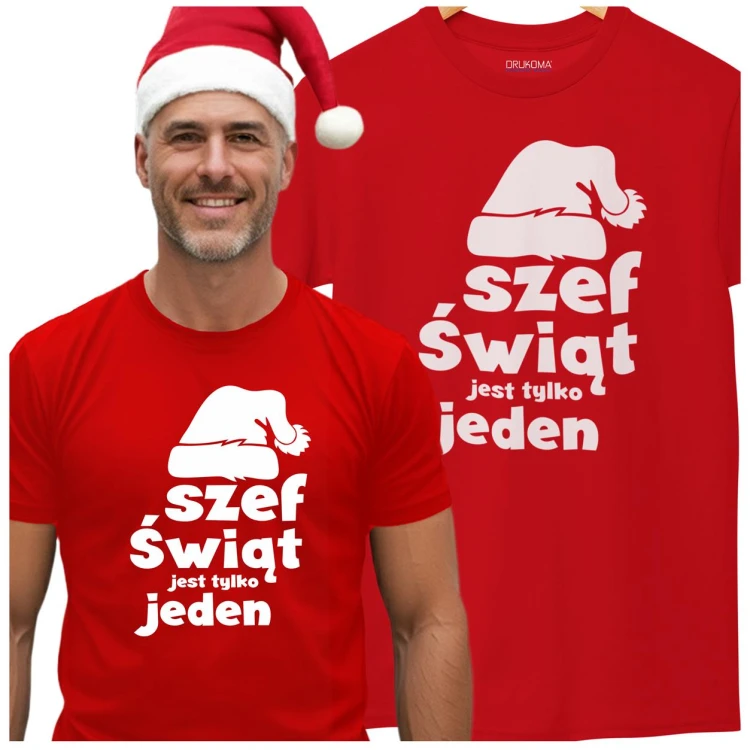 Koszulka świąteczna prezent na święta z napisem Szef świąt jest tylko jeden.jpg