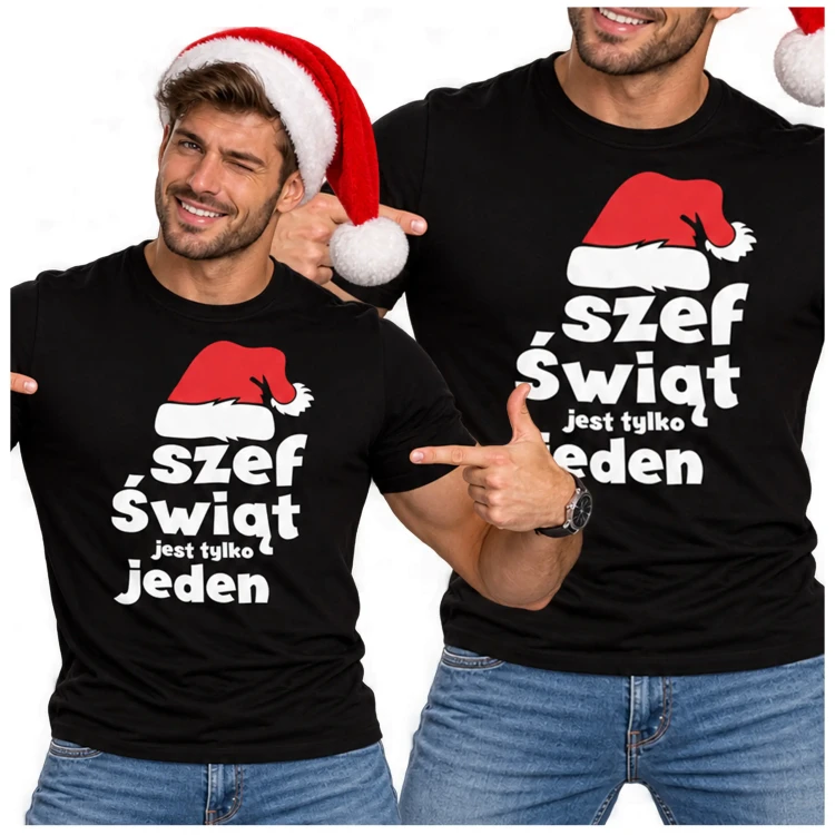 Koszulka świąteczna prezent na święta z napisem Szef świąt jest tylko jeden Prezent na Mikołajki (2).webp