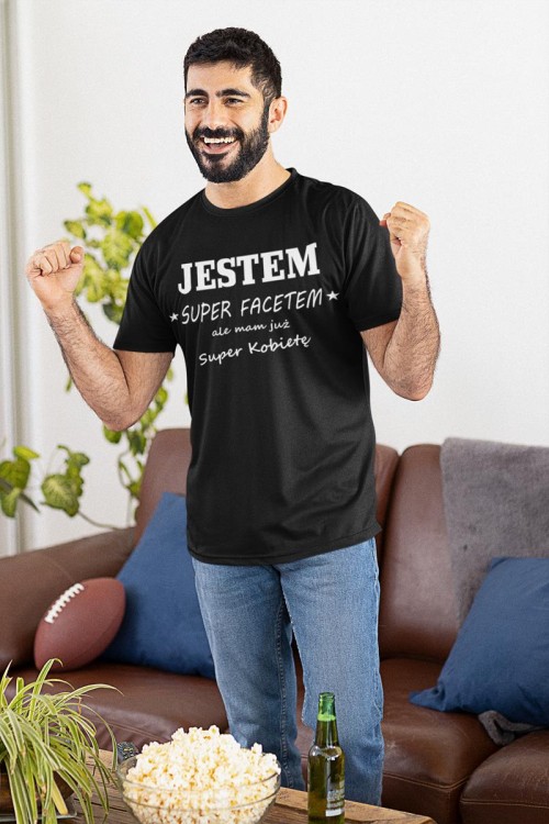 Koszulka dla chłopaka męża na walentynki z napisem Jestem super facetem ale mam już super kobietę 3.jpg