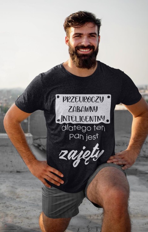 Koszulka dla chłopaka męża na walentynki z napisem Przeuroczy zabawny inteligentny dlatego ten Pan jest zajęty 3.jpg