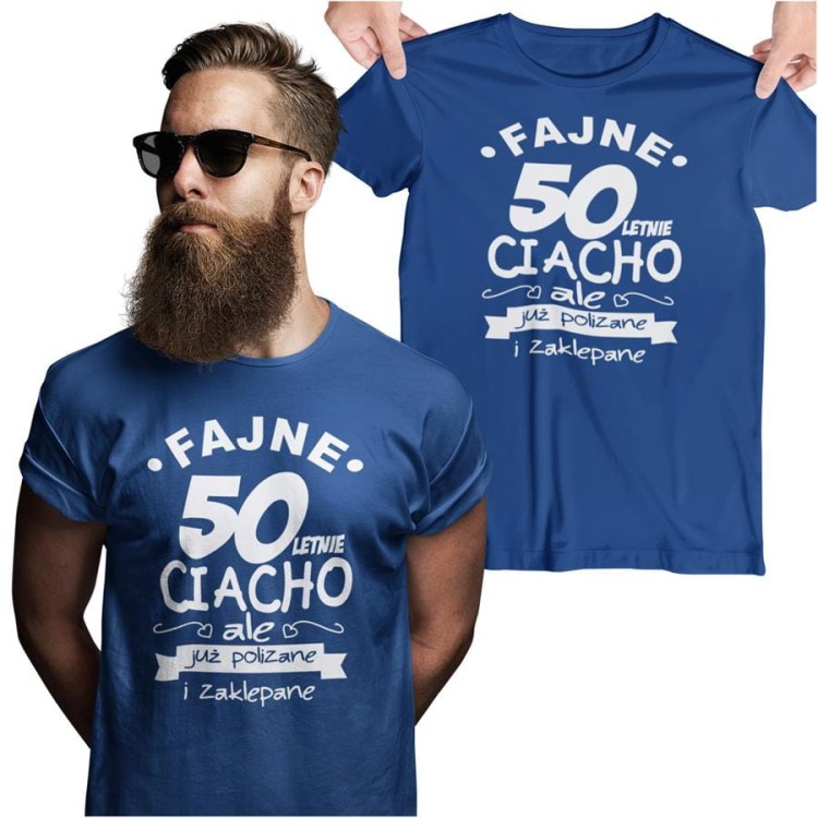 Koszulka na urodziny na 50 pięćdziesiątkę z nadrukiem Fajne 50 letnie ciacho ale już polizane i zaklepane.jpg