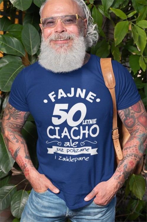 Koszulka na urodziny na 50 pięćdziesiątkę z nadrukiem Fajne 50 letnie ciacho ale już polizane i zaklepane4.jpg