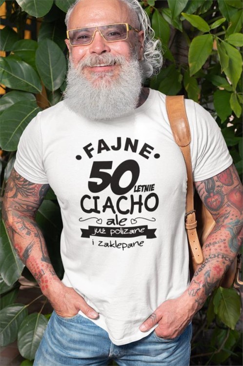 Koszulka na urodziny na 50 pięćdziesiątkę  z nadrukiem Fajne 50 letnie ciacho ale już polizane i zaklepane 3.jpg