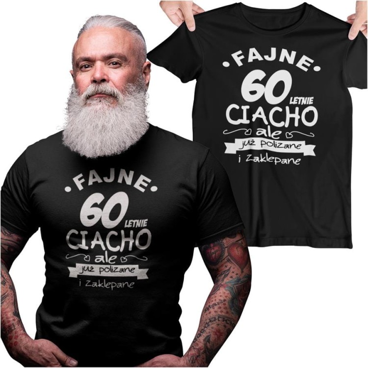 Koszulka na urodziny na 60 sześćdziesiątkę z nadrukiem Fajne 60 letnie ciacho ale już polizane i zaklepane 8.jpg