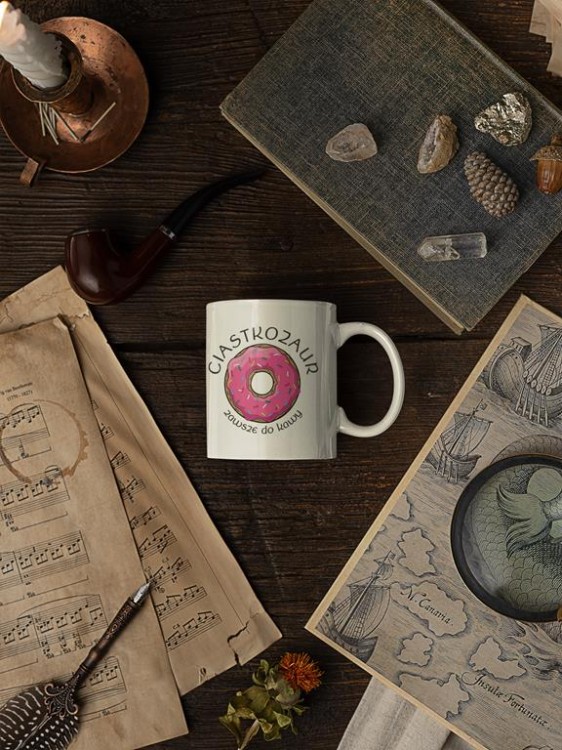 Kubek na urodziny z napisem Ciastkozaur zawsze do kawy