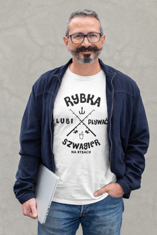 Koszulka dla szwagra na urodziny z napisem Rybka lubi pływać szwagier na rybach
