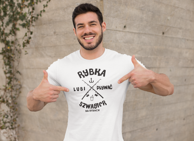 Koszulka dla szwagra na urodziny z napisem Rybka lubi pływać szwagier na rybach