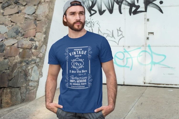 Koszulka z dowolną datą na urodziny z napisem Premium vintage made in 19XX a star was born aged to perfection 100% genuine all original parts limited edition