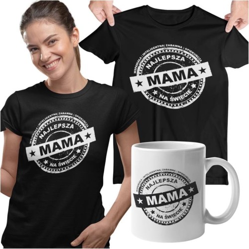 Koszulka dla mamy wraz z kubkiem z nadrukiem Wspaniała inteligentna zabawna opiekuńcza najlepsza mama na świecie